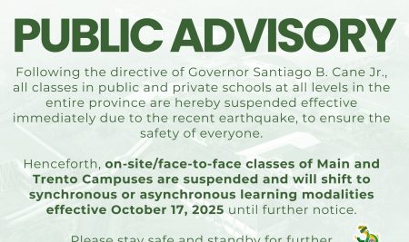 PUBLIC ADVISORY: Suspension of On-site/Face-to-face Classes