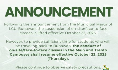 ANNOUNCEMENT: Resumption of On-Site Classes