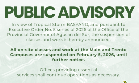 PUBLIC ADVISORY | Suspension of Classes and Work Due to Tropical Storm Basyang